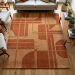Terracotta Beige Hand Tufted Rug Modern Geometric Wool Area Living Room Rug