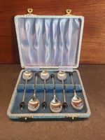 Vintage Art Deco EPNS Coffee Bean Spoons Set of 6 Boxed Silver Plated Cased