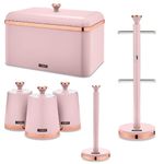 NEW Cavaletto Bread Bin, Canisters, Mug Tree & Towel Pole Set Pink & Rose Gold 