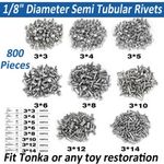 800 Piece 1/8" Diameter Semi Tubular Rivets Assortment For Tonka Toy Restoration