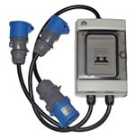 32 AMP / 2x 16 AMP DISTRIBUTION SPLITTER BOX With MCB Breaker 32A to 2x 16A