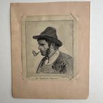 Original Vintage Tyrolese Peasant Pipe Portrait Pen & Ink Drawing Dated 1913