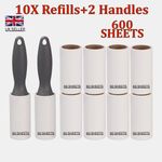 10X Lint Roller with 2 Handles For Clothes Pet Hair Remover Sticky Refills,