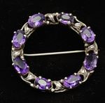 Antique Sterling Silver Paste Amethyst Brooch 7.3 grams, 32 mm