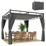 Outsunny 3 x 3 m Garden Pergola with Retractable Canopy, Curtains, Dark Grey