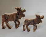 Moose 2 Set Pair Duo Wood Bark Handcrafted Figurines Made in Poland Handmade