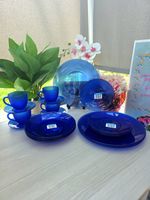 Vintage Arcoroc France Rabane Sapphire Cobalt Blue 20 Piece Glass Dinner Set Box