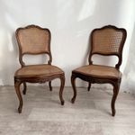 Antique Louis XV Walnut Cane Chairs Pair French Rococo Salon Chairs