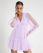 River Island Womens Mini Dress Purple Sheer Long Sleeve Tulle Fabric V-Neck