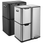60l 3 Compartment Recycling Bin Stainless Steel Kitchen Rubbish Pedal w/ Drawer