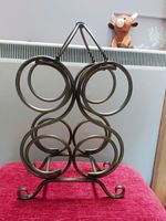 Bronze Metal Freestanding 6 Bottle Wine Rack with Handle, Abstract Shape