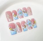 10Pcs 3D Green Flower Handmade Press on Nails French Fake Nails