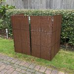Rattan Effect Wheelie Bin Screen Store Storage Tidy Hide Plastic (Double)