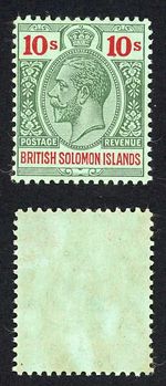 Solomon Is SG37 10/- Green and red/green M/M Cat 100 pounds