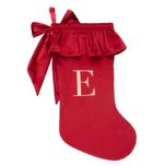 RED ALPHABET INITIAL SANTA CHRISTMAS STOCKING LETTER PERSONALISED VELVET BOW