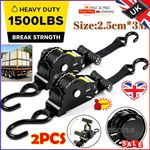2X Automatic Retractable Ratchet Strap Heavy Duty Car Trailer Tie Down Straps UK
