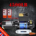 Electric Winch 12v 4500lb/2041kg Fiber Rope & Twin Wireless Remote Workshop UK
