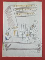 Ludwig Bamelmans drawing and painting on old paper signed stamped vintage
