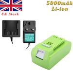 Battery/Charger For GreenWorks 5000mAH 24V Lithium G-24 24V 29852 29842 29322 