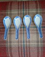 Set 4 Blue and White Ceramic Rice  Spoons