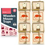4 Wooden Mouse Traps Traditional Snap Trap Mice Rodent Pest Control Reusable