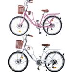 New 24/26 Inch Vintage Adult City Bike Girl Bike 7-Speed City Bike&Bike Basket