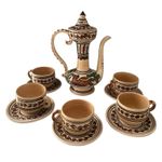 Vintage Hand Crafted Arabian Camel Theme Tea Set Including 5 Cups & Saucers