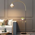 180cm Curved Floor Lamp Standard LivingRoom Light Glass Lampshade W/Coffee Table