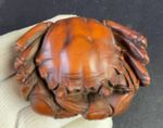 2.2-in Vintage Japanese Netsuke Boxwood Carved Crab Statue Ornament JP6417