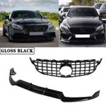 For Mercedes C Class W205 C205 2015-2018 Front Splitter Lip + Grille Gloss Black