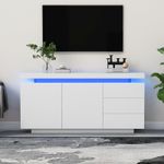 LED Sideboard 140cm High Gloss White w/ 2 Door 3 Drawer Storage for Living Room