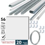 20m2 White Suspended Ceiling Tiles + Complete White Grid System 600mm x 600mm 
