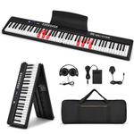 ♬88 Lighted Up Key Folding Piano Keyboard Portable Bluetooth Beginners Mustar 