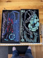 VINTAGE LOT OF COSTUME JEWELRY IN SHADES OF BLUE and purple  NECKLACES and more