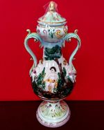 Vintage Capodimonte 2-Handled Cupid Lidded Vase Cherub