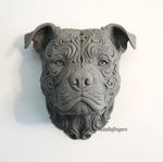 Blue Staffordshire Bull Terrier Baroque Head Bust Wall Memorial Dog Sculpture