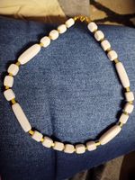 Vintage Trifari Milk Glass Necklace 18" Signed