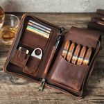 5Tube Cigar Portable Genuine Leather Humidor Box Cigar Storage Case Pouch Travel