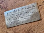 Victorian 1894 Engraved Presentation Brass Plaque 4 x 8.5cm Primet Bridge School