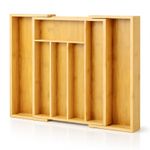 Adjustable Cutlery Tray Bamboo 5 -7 Compartment Cutlery and Utensil Organiser