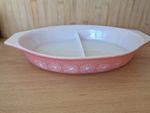 ​Vintage Pyrex Daisy Pink Divided Casserole Dish Serving Dish  1.5 Qt