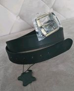 115cm Mens Genuine Leather Belt Real Metal Buckle Casual Trouser Jeans Black UK