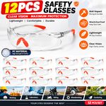 12X Clear Safety Goggles Anti-Fog & Anti-Scratch Eye Protection Work/Lab Glasses