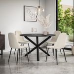 MALVERN ROUND DINING TABLE AND CHAIRS -  BLACK TOP w OAK BLACK LEGS + MAYA CHAIR