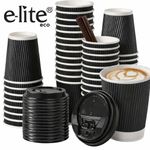 Black Ripple Triple Wall Paper Coffee Cups 4oz 8oz 12oz 16oz Lids Optional