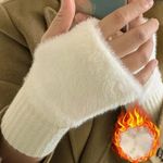 Womens Fingerless Gloves Fuzzy Knit Warm Winter Wrist Warmers Half Finger