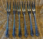 6 Vintage Falstraff Plate Gadroon Pattern Cocktail Forks in a J Sidebotham Box