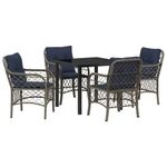Garden Dining Set with Cushion Grey and Black Rattan Furniture Outdoor  vidaXL