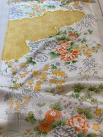 scraps,  13"x43" Japanese  kimono silk fabric/ Rinzu weave, yellow, floral PA42