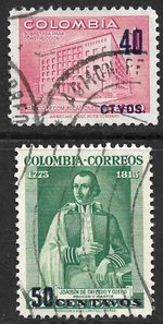 Colombia Scott 612-613 VF Used Surcharge Issued 1953